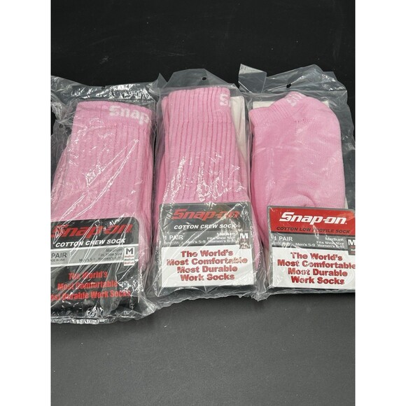 3 Pair Snap-On Tools PINK 2 Crew 1 Ankle Socks Medium Women’s 6-10 Boys 5-9 - Picture 1 of 5